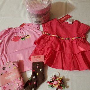 Gymboree Tea For Two Vintage 12-18 Month Set Leggings, 2 shirts, curly clips NWT
